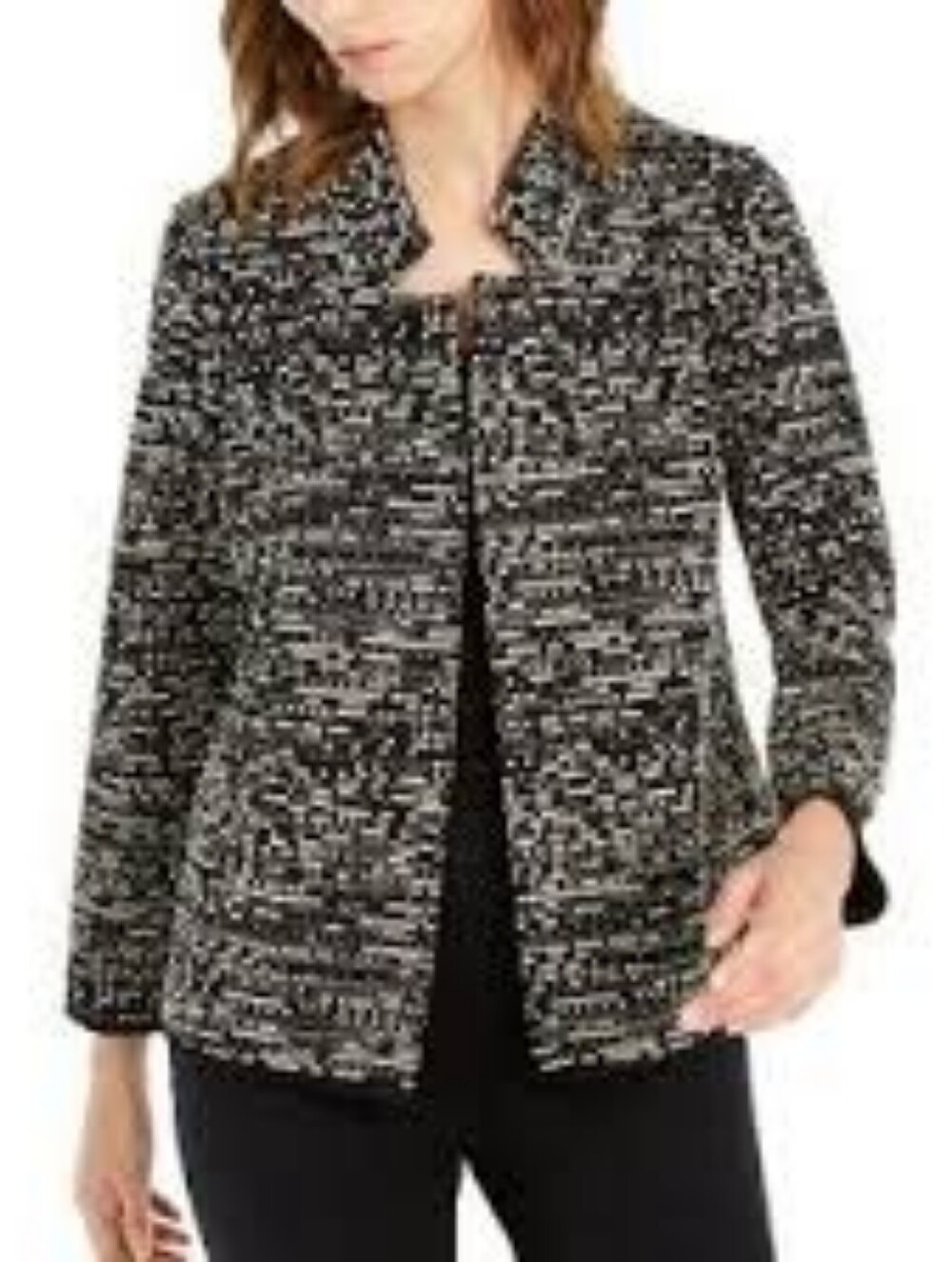 Alfani Women’s Black & Cream Tweed Open-Front Jacket Cardigan XL